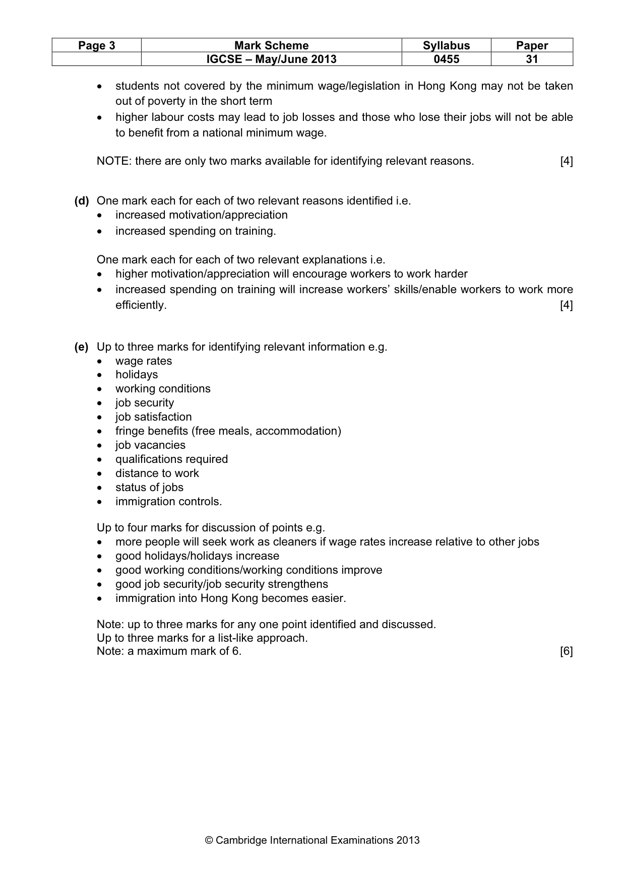 Mark scheme, page 3 of 5