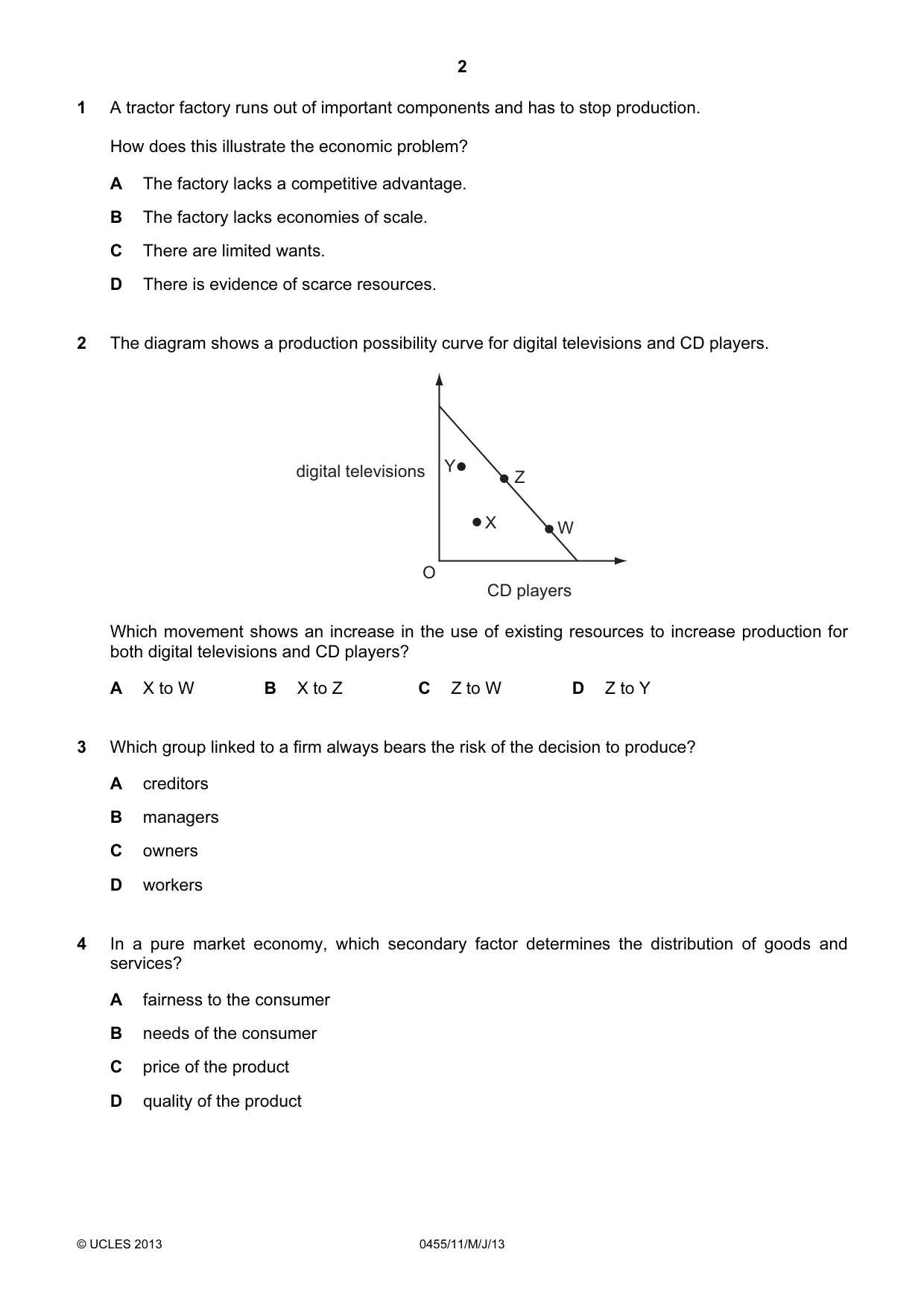 Cambridge IGCSE Economics 0455 2013 May/June Paper 1 · Variant 1 question paper, page 2 of 12