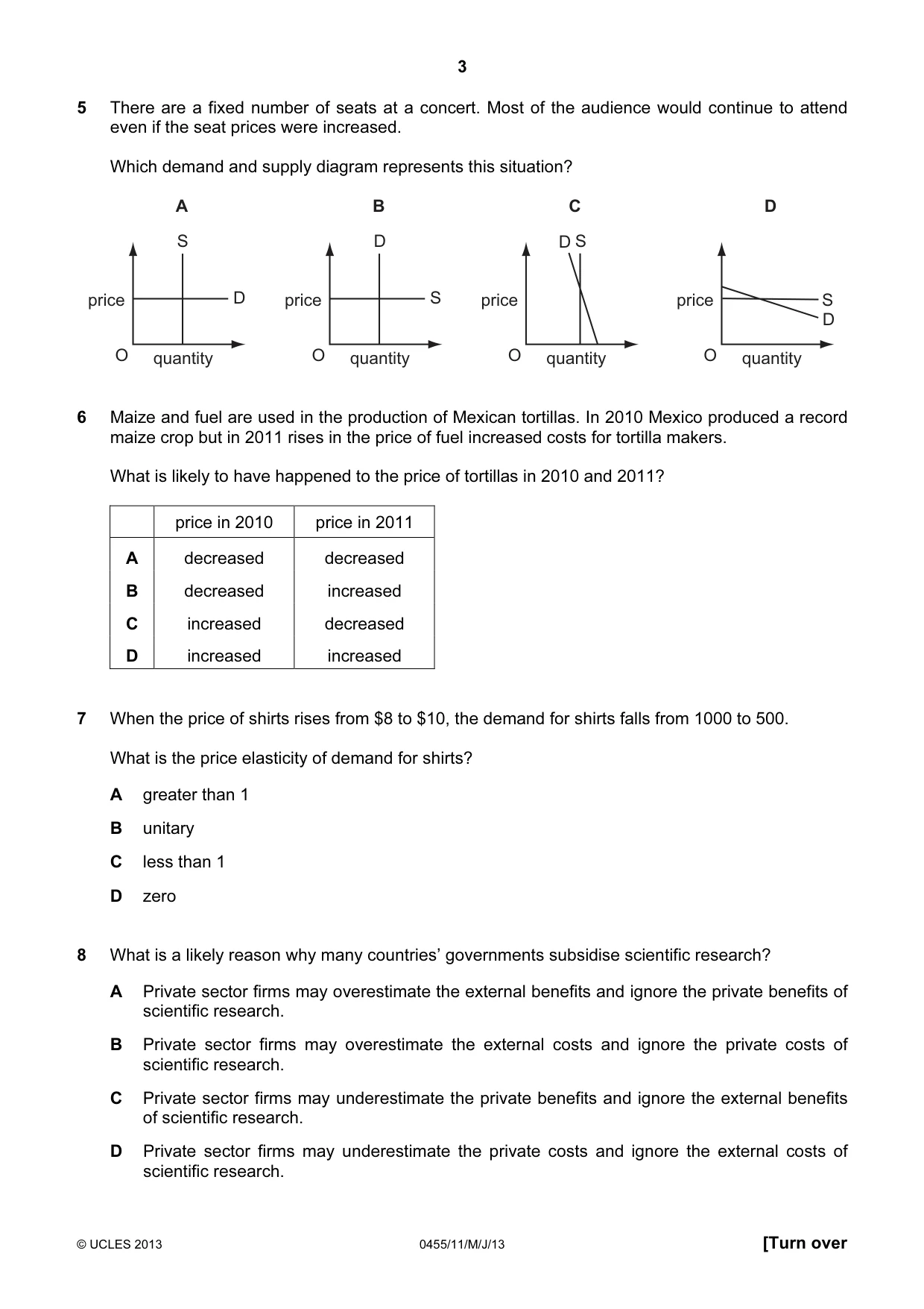 Cambridge IGCSE Economics 0455 2013 May/June Paper 1 · Variant 1 question paper, page 3 of 12