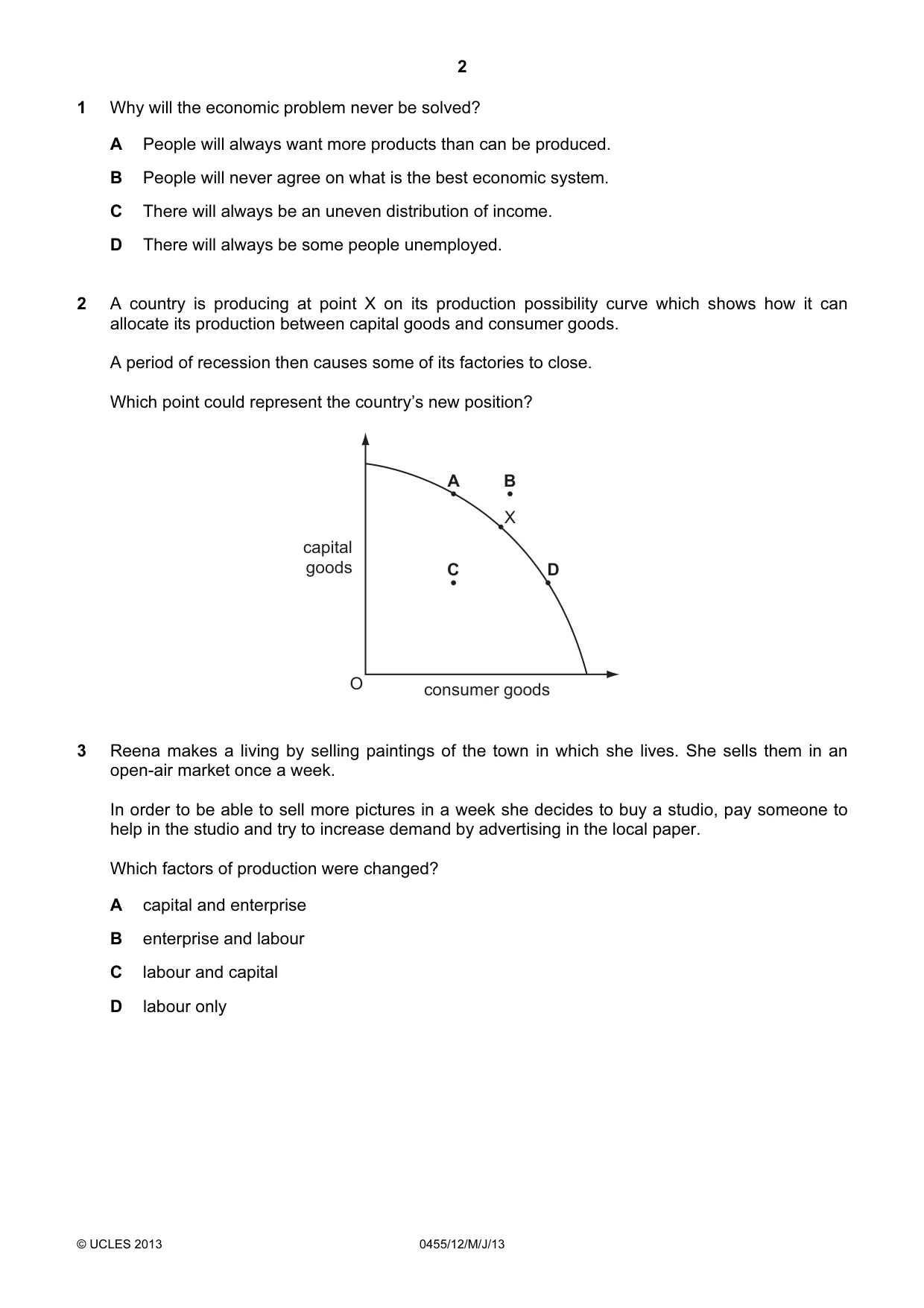 Cambridge IGCSE Economics 0455 2013 May/June Paper 1 · Variant 2 question paper, page 2 of 12