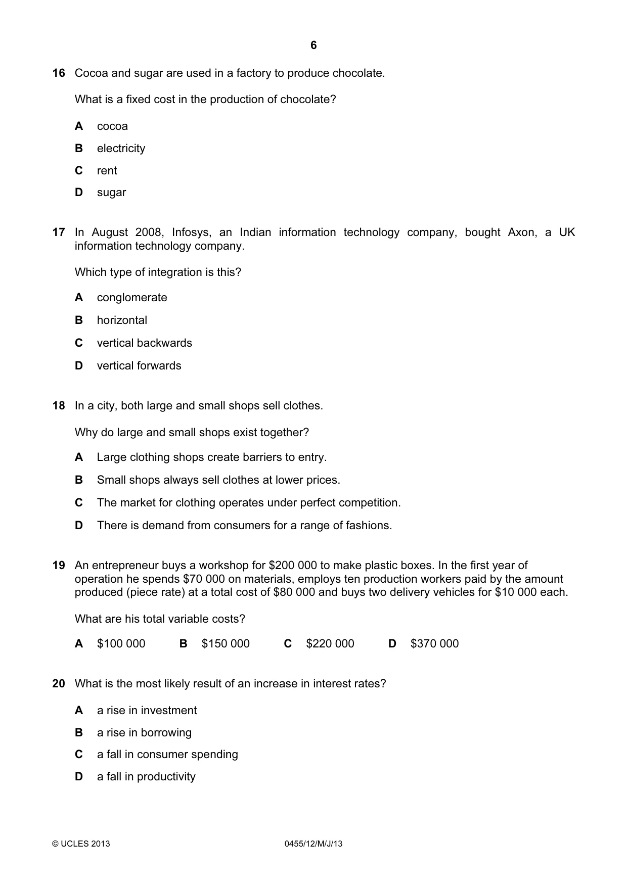 Cambridge IGCSE Economics 0455 2013 May/June Paper 1 · Variant 2 question paper, page 6 of 12