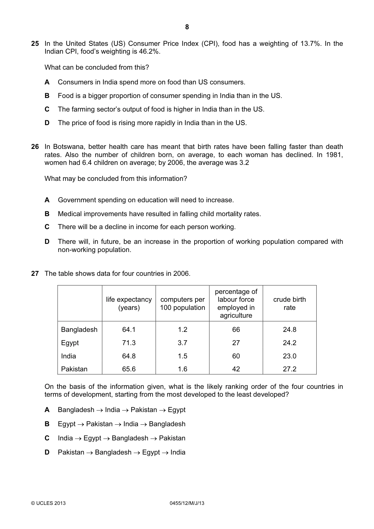 Cambridge IGCSE Economics 0455 2013 May/June Paper 1 · Variant 2 question paper, page 8 of 12