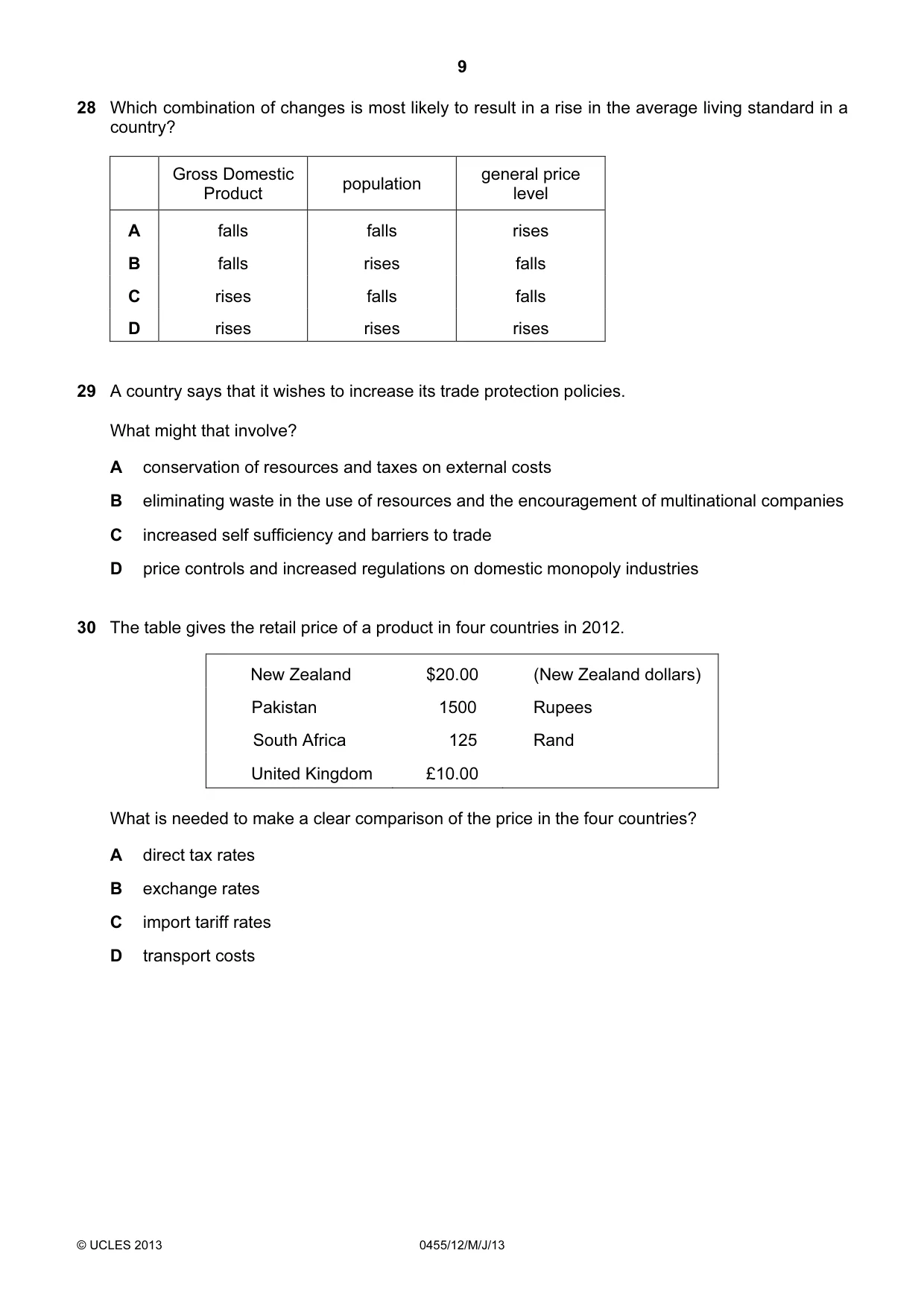 Cambridge IGCSE Economics 0455 2013 May/June Paper 1 · Variant 2 question paper, page 9 of 12