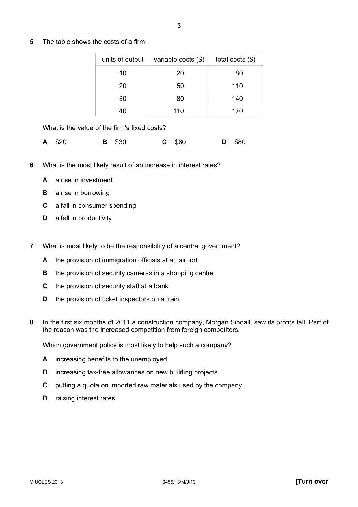 Cambridge IGCSE Economics 0455 2013 May/June Paper 1 · Variant 3 question paper, page 3 of 12