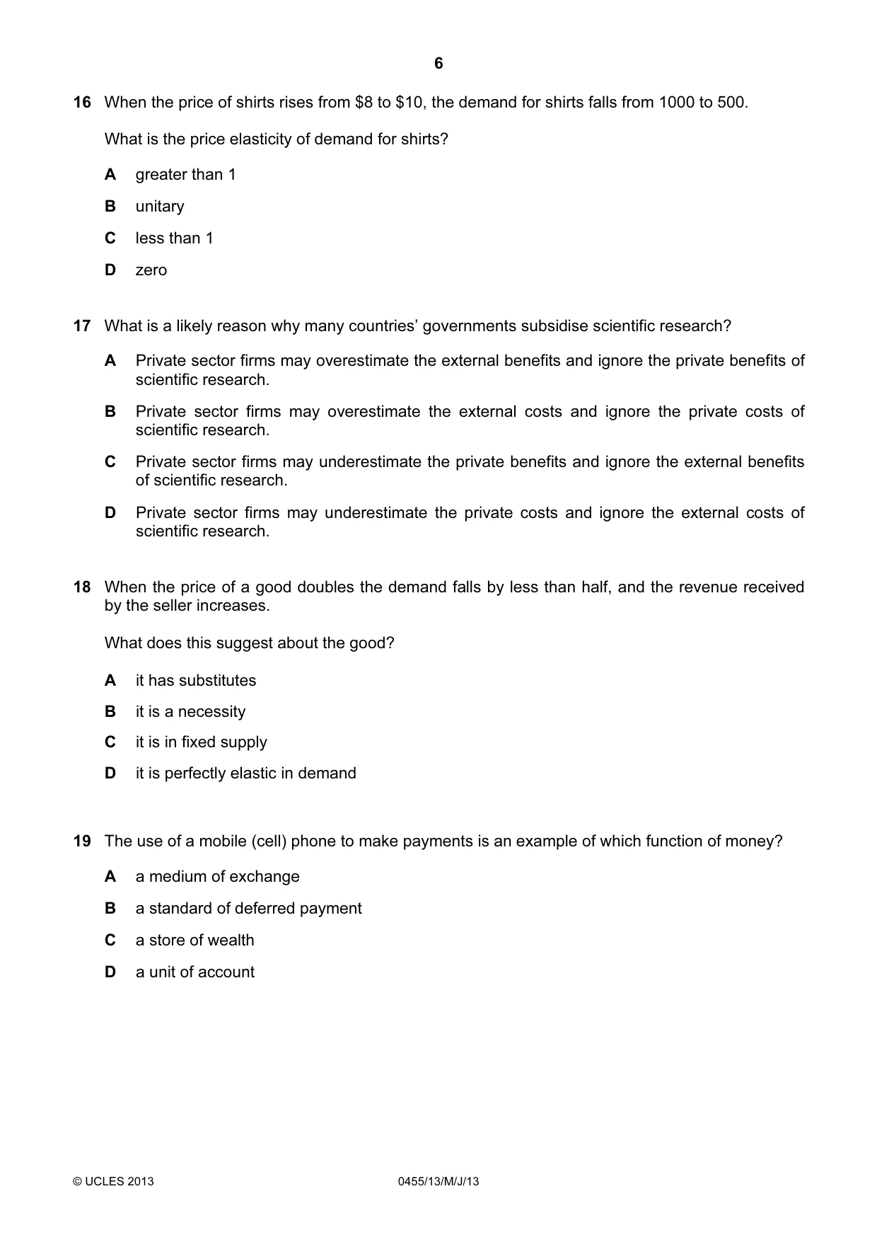 Cambridge IGCSE Economics 0455 2013 May/June Paper 1 · Variant 3 question paper, page 6 of 12