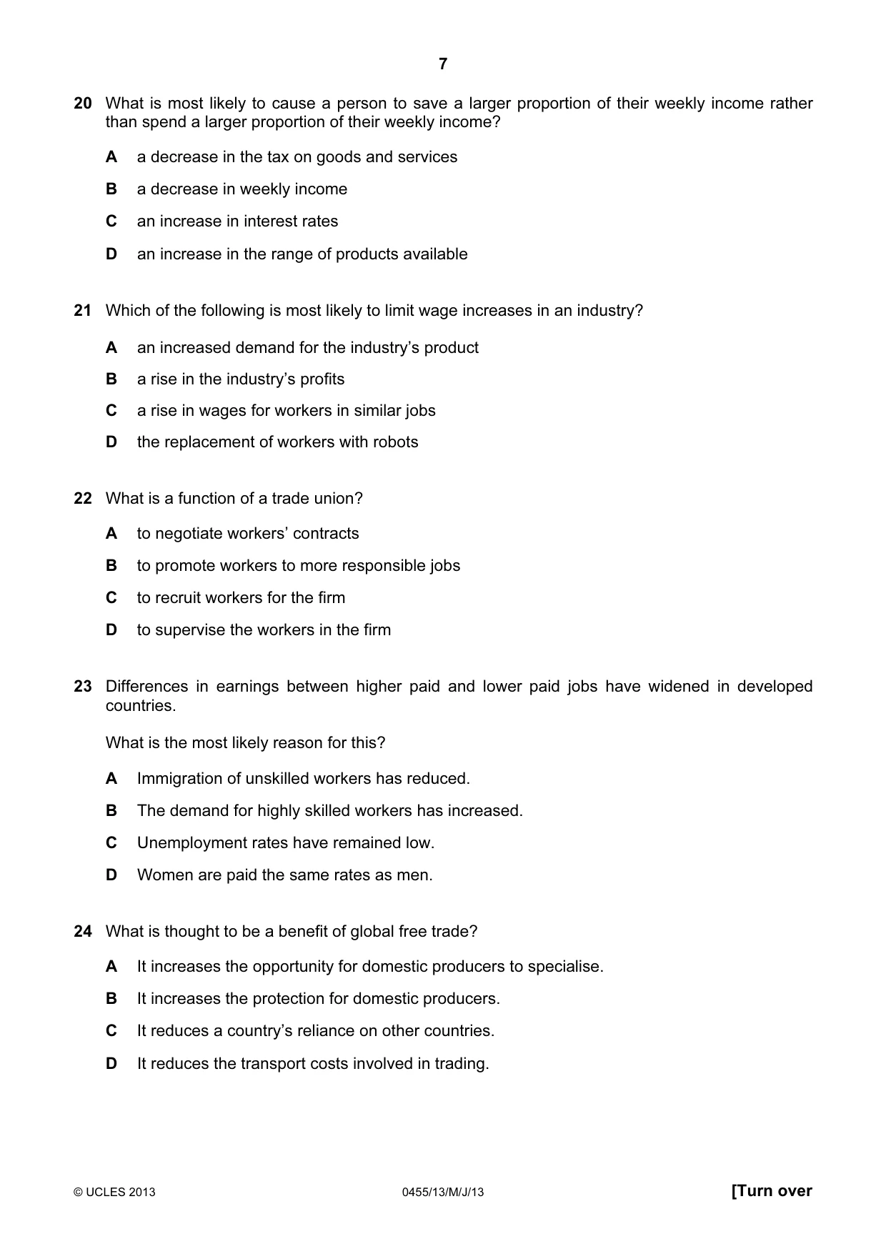 Cambridge IGCSE Economics 0455 2013 May/June Paper 1 · Variant 3 question paper, page 7 of 12