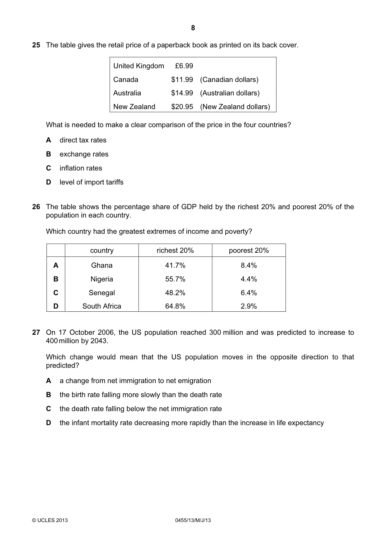 Cambridge IGCSE Economics 0455 2013 May/June Paper 1 · Variant 3 question paper, page 8 of 12
