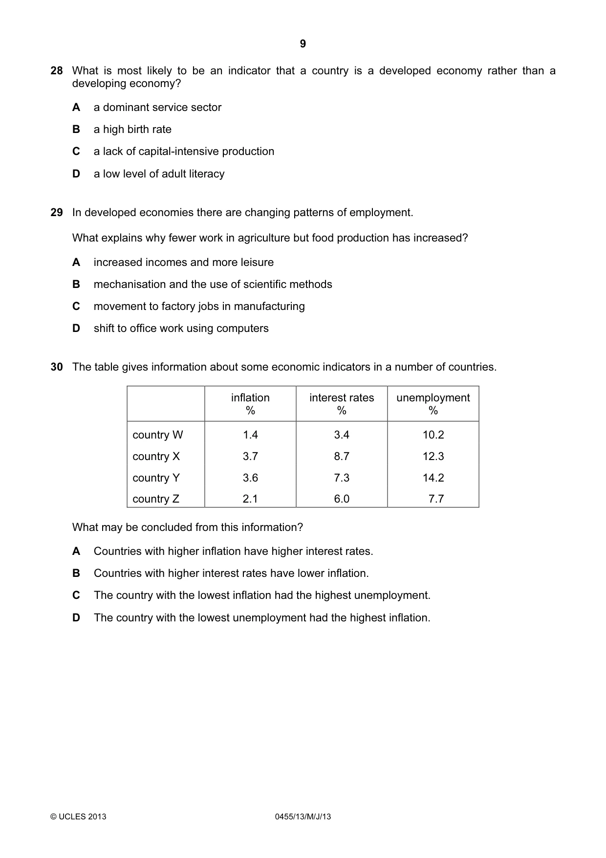 Cambridge IGCSE Economics 0455 2013 May/June Paper 1 · Variant 3 question paper, page 9 of 12