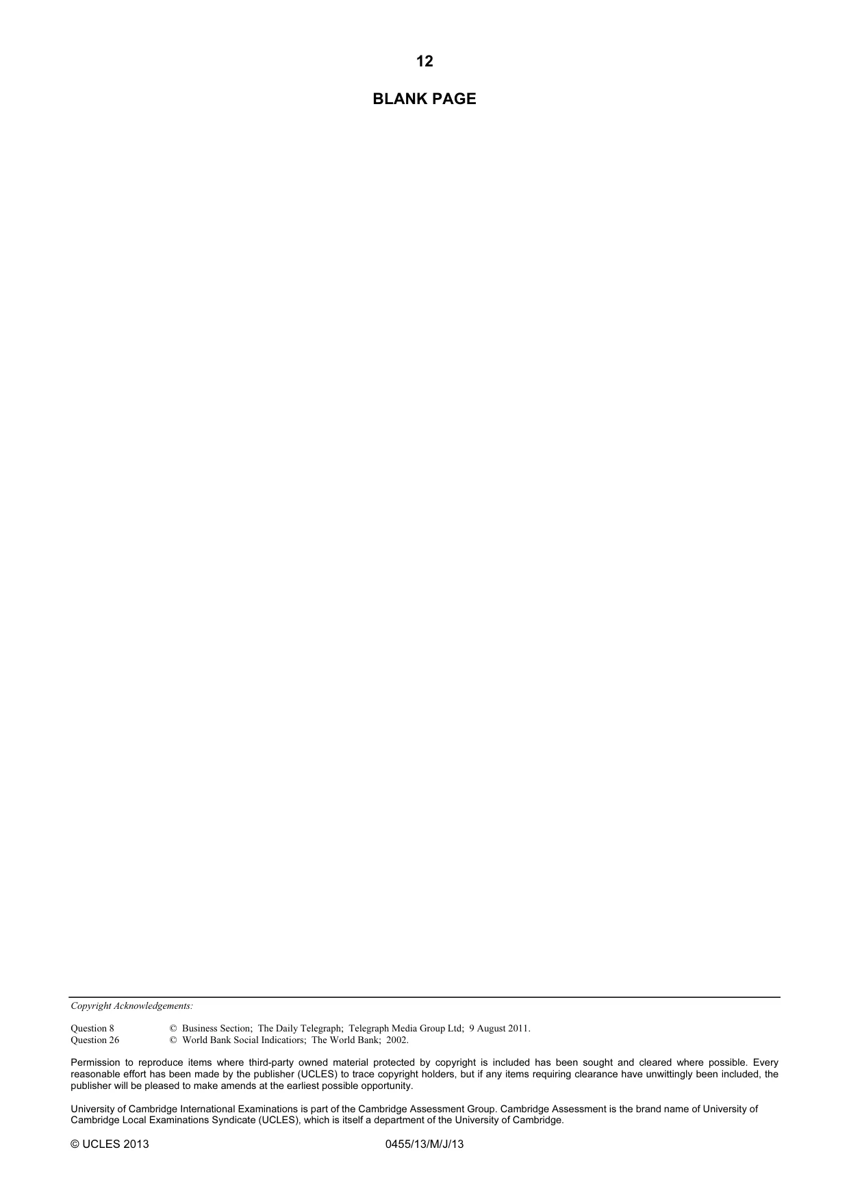 Cambridge IGCSE Economics 0455 2013 May/June Paper 1 · Variant 3 question paper, page 12 of 12