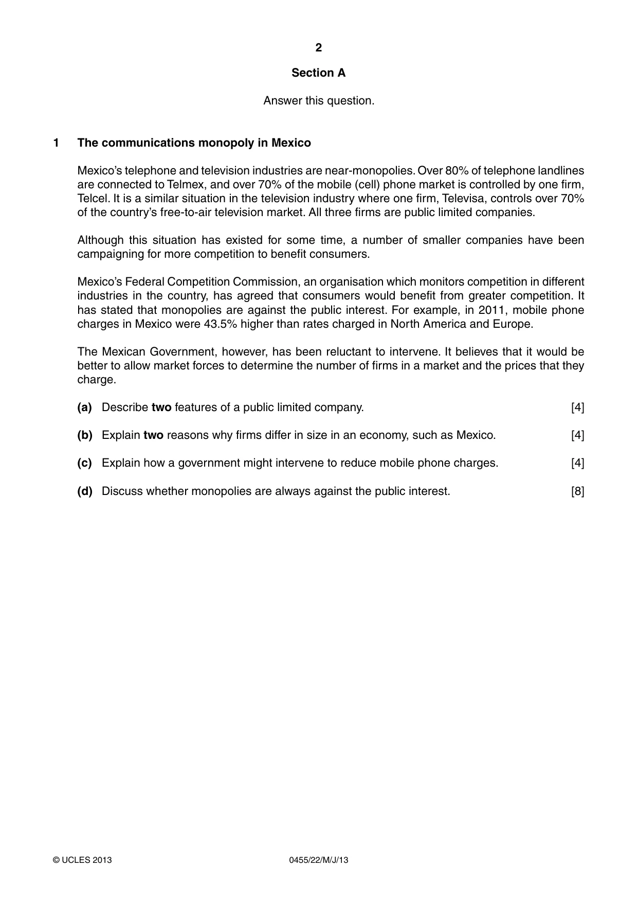 Cambridge IGCSE Economics 0455 2013 May/June Paper 2 · Variant 2 question paper, page 2 of 4