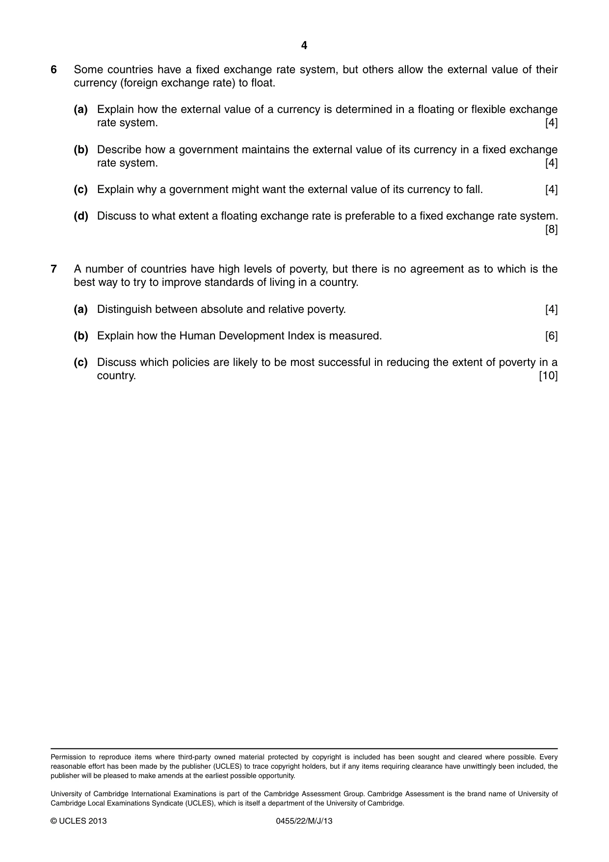 Cambridge IGCSE Economics 0455 2013 May/June Paper 2 · Variant 2 question paper, page 4 of 4