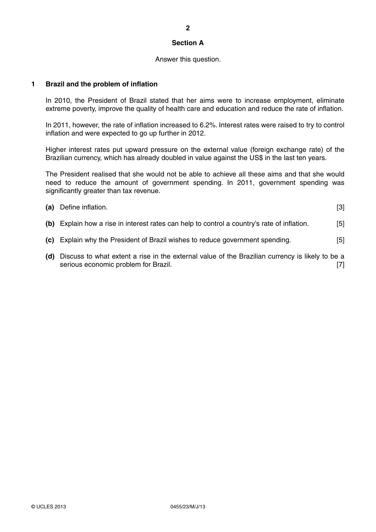 Cambridge IGCSE Economics 0455 2013 May/June Paper 2 · Variant 3 question paper, page 2 of 4