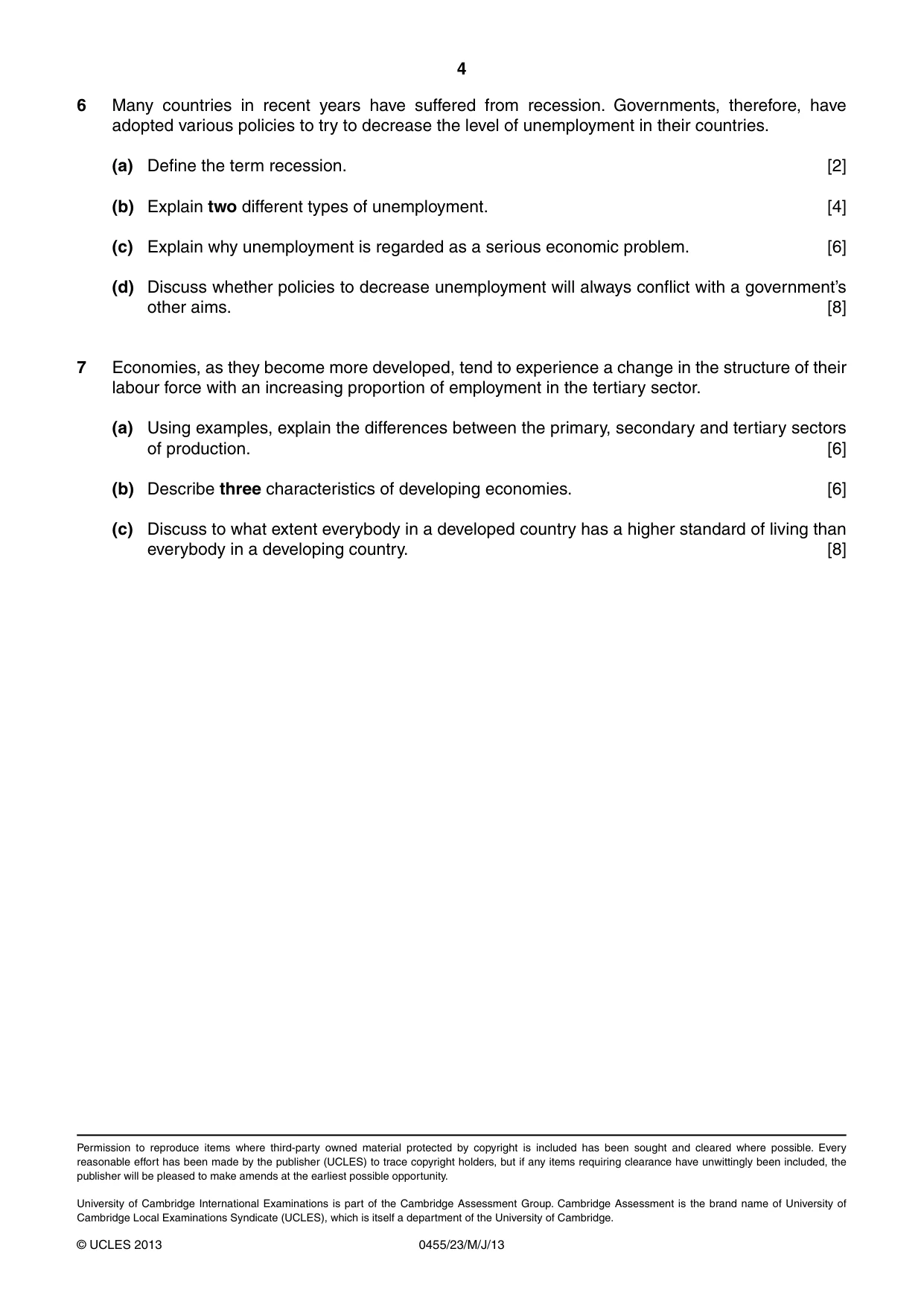 Cambridge IGCSE Economics 0455 2013 May/June Paper 2 · Variant 3 question paper, page 4 of 4