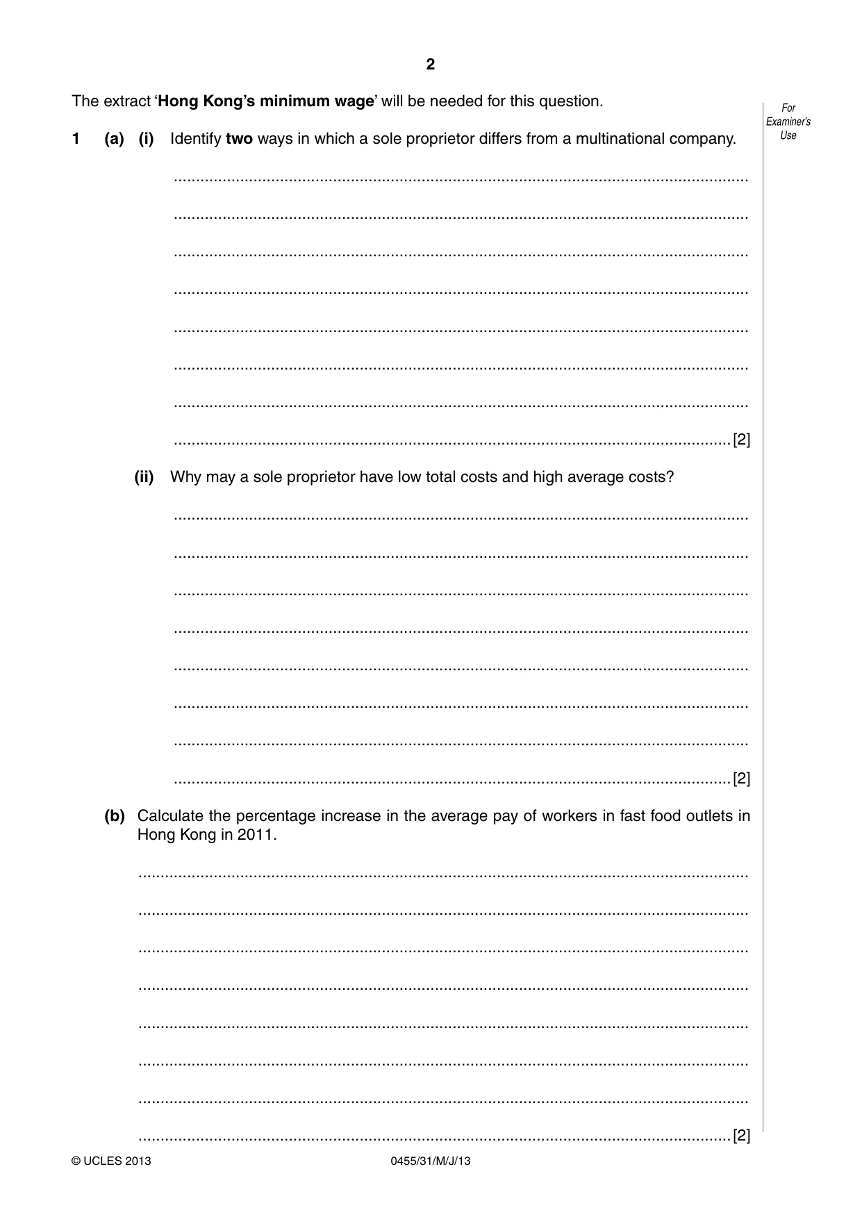 Cambridge IGCSE Economics 0455 2013 May/June Paper 3 · Variant 1 question paper, page 2 of 8