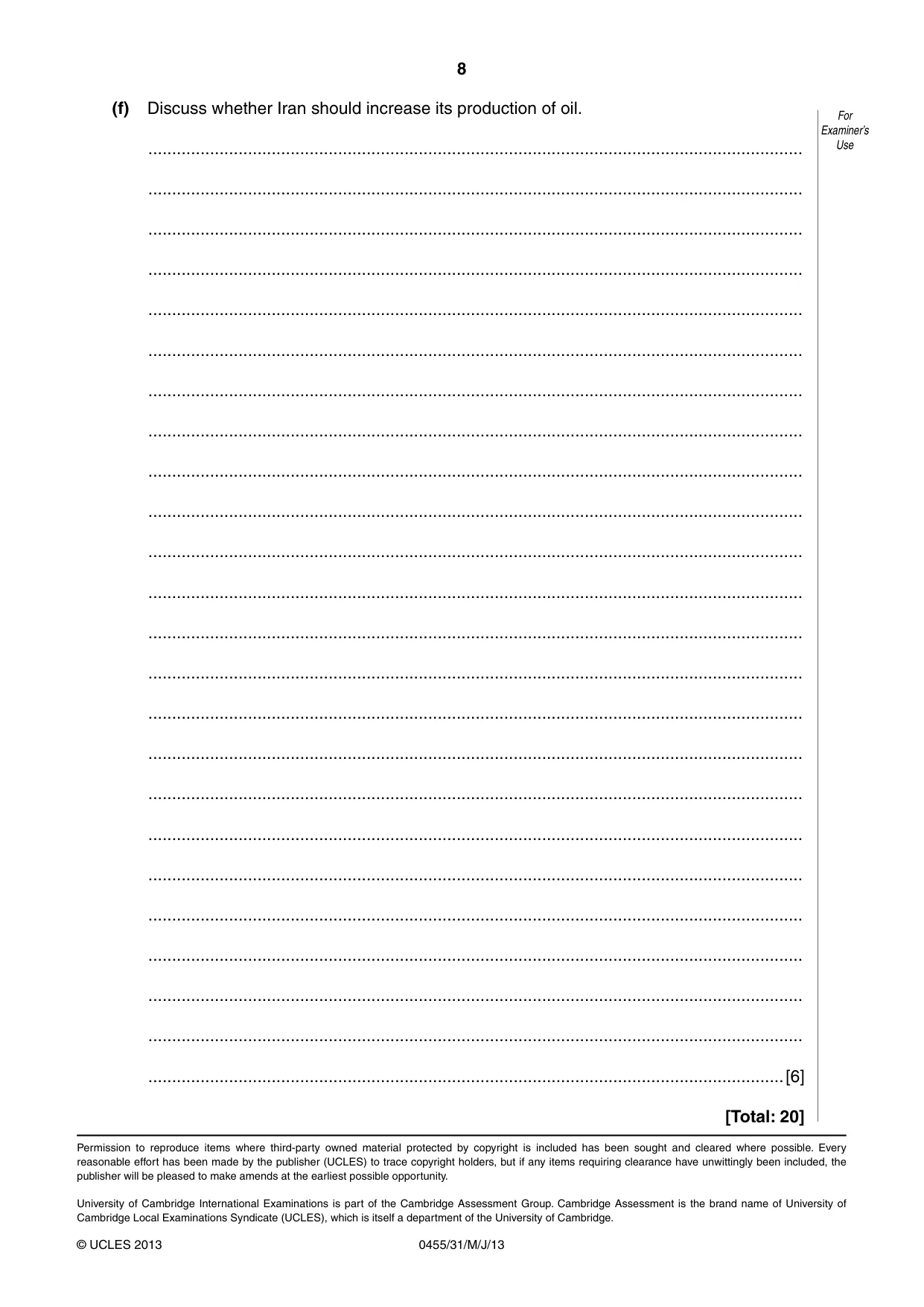 Cambridge IGCSE Economics 0455 2013 May/June Paper 3 · Variant 1 question paper, page 8 of 8