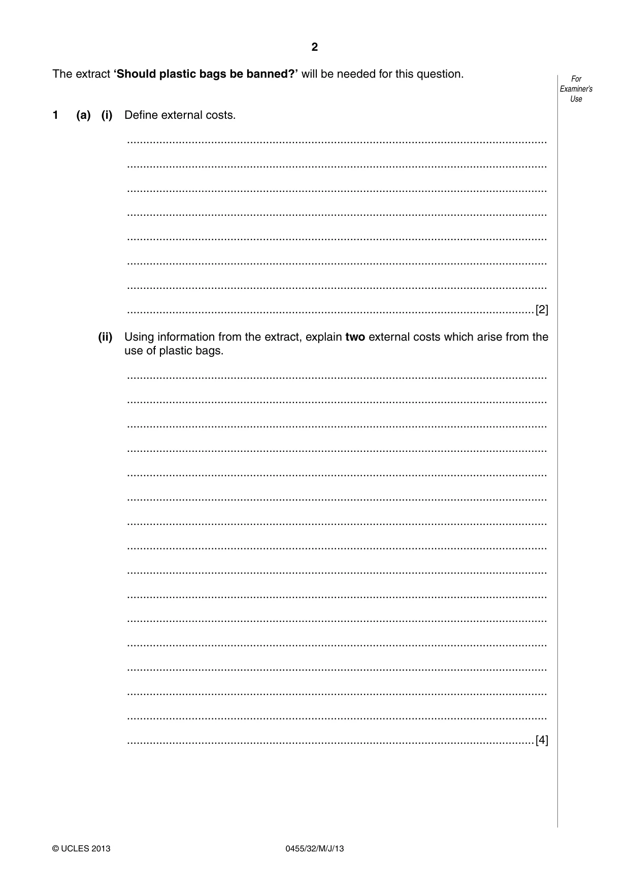 Cambridge IGCSE Economics 0455 2013 May/June Paper 3 · Variant 2 question paper, page 2 of 8
