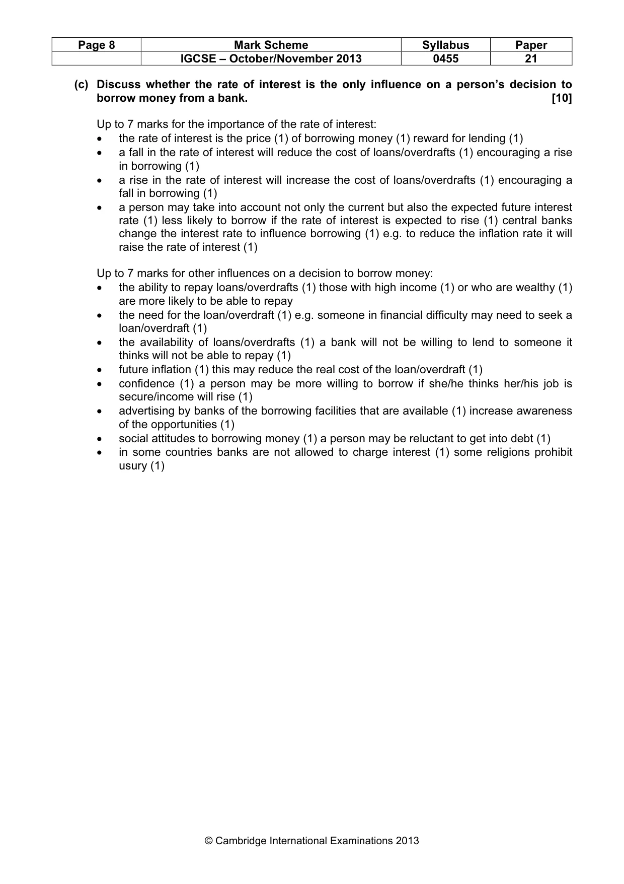 Mark scheme, page 8 of 13