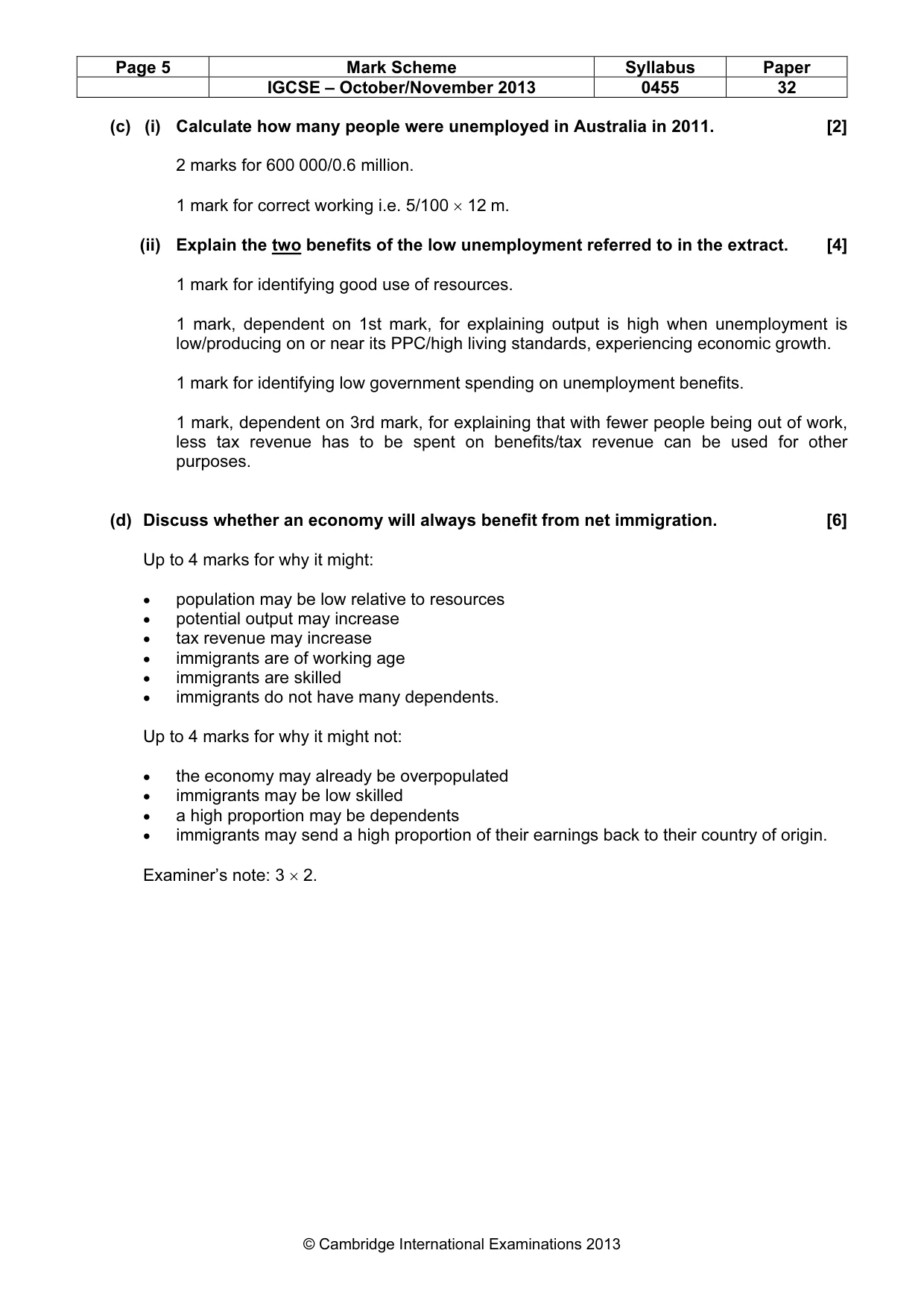 Mark scheme, page 5 of 5