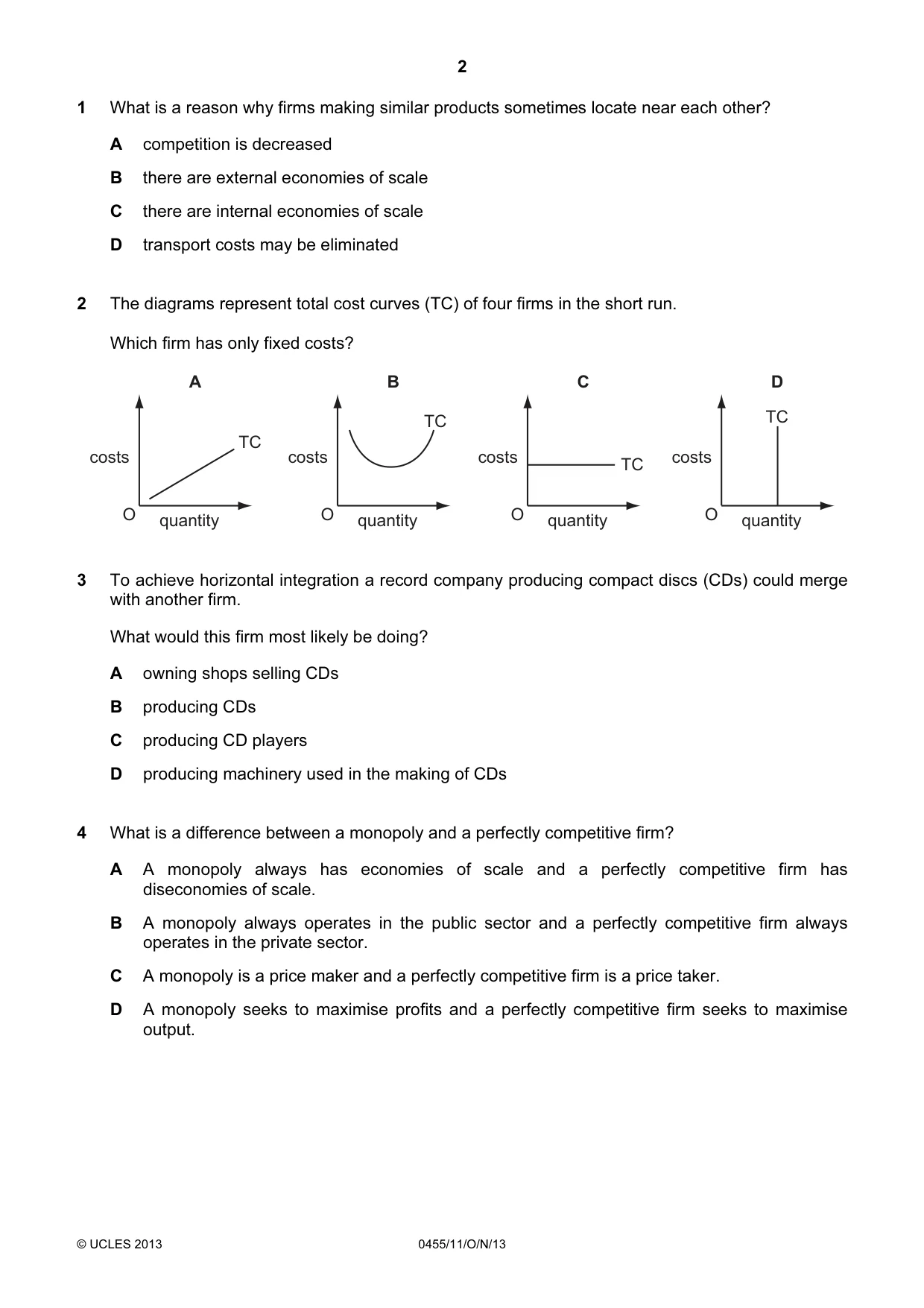 Cambridge IGCSE Economics 0455 2013 Oct/Nov Paper 1 · Variant 1 question paper, page 2 of 12