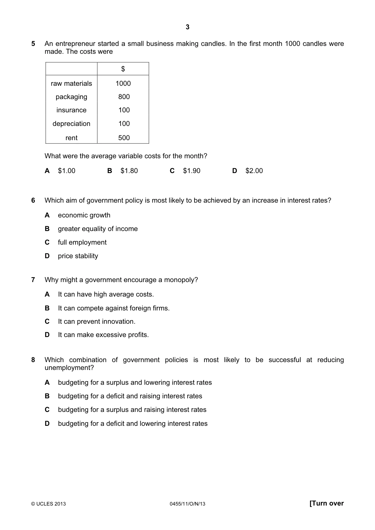 Cambridge IGCSE Economics 0455 2013 Oct/Nov Paper 1 · Variant 1 question paper, page 3 of 12