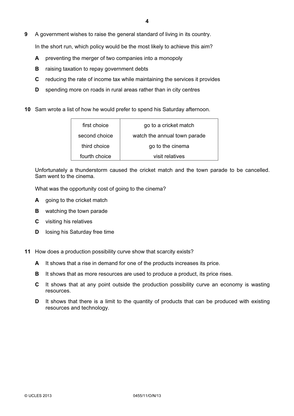 Cambridge IGCSE Economics 0455 2013 Oct/Nov Paper 1 · Variant 1 question paper, page 4 of 12