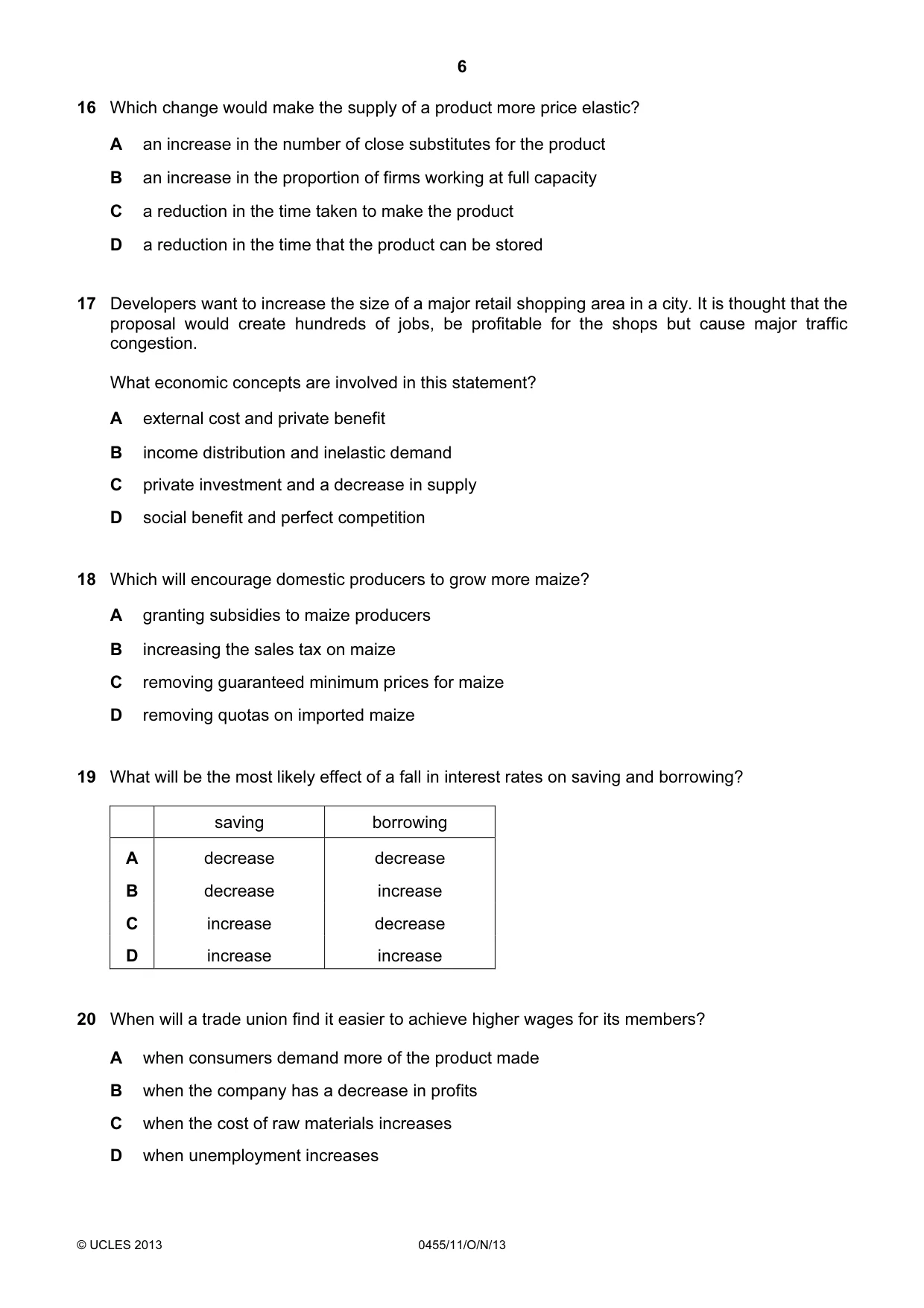 Cambridge IGCSE Economics 0455 2013 Oct/Nov Paper 1 · Variant 1 question paper, page 6 of 12