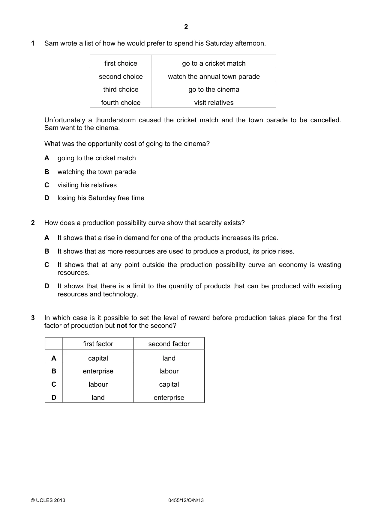 Cambridge IGCSE Economics 0455 2013 Oct/Nov Paper 1 · Variant 2 question paper, page 2 of 12