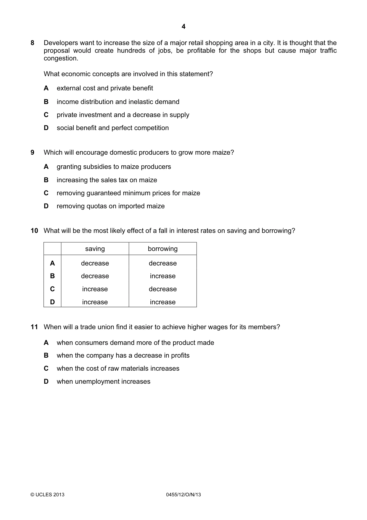 Cambridge IGCSE Economics 0455 2013 Oct/Nov Paper 1 · Variant 2 question paper, page 4 of 12