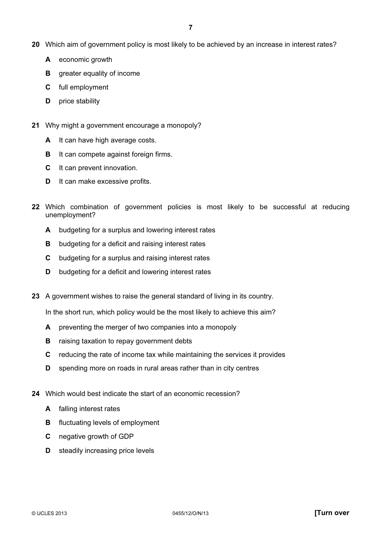 Cambridge IGCSE Economics 0455 2013 Oct/Nov Paper 1 · Variant 2 question paper, page 7 of 12