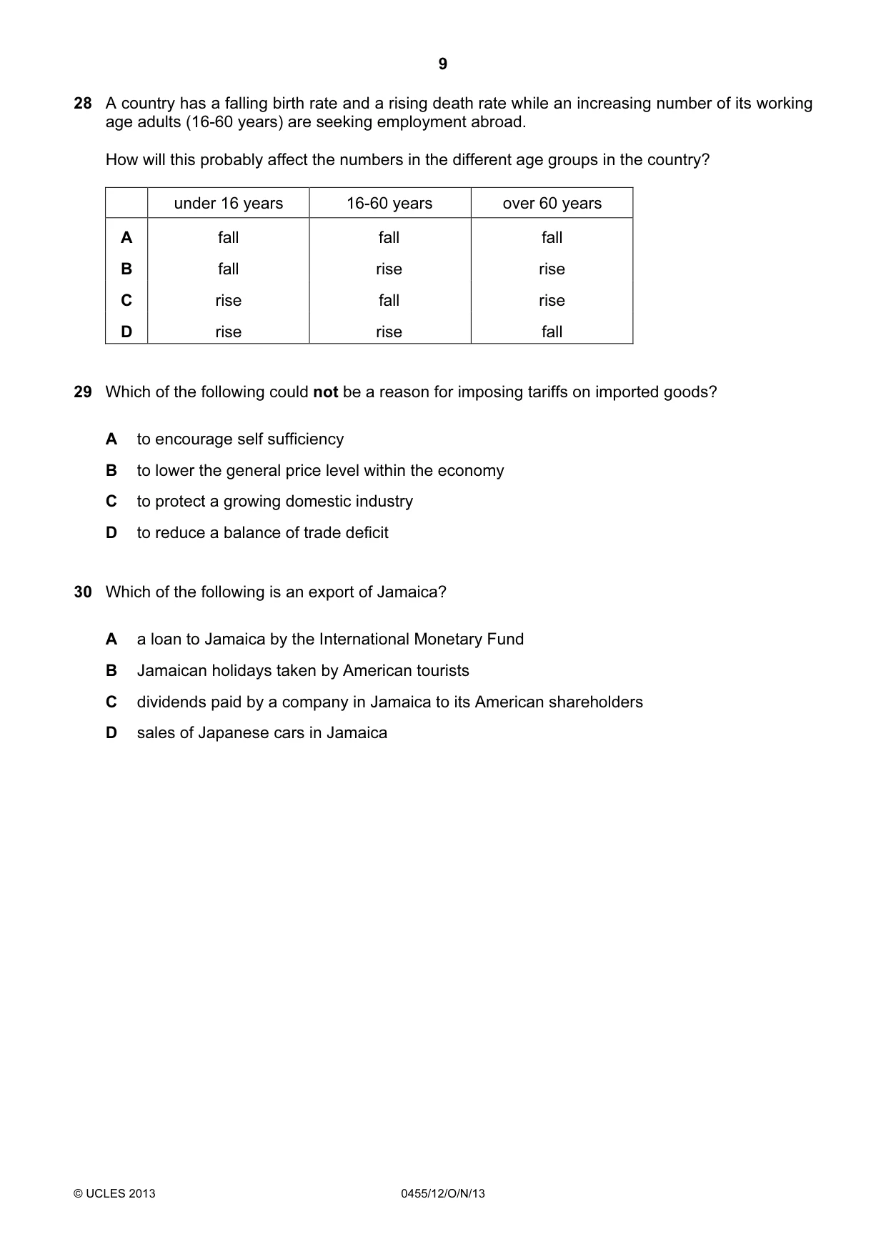 Cambridge IGCSE Economics 0455 2013 Oct/Nov Paper 1 · Variant 2 question paper, page 9 of 12