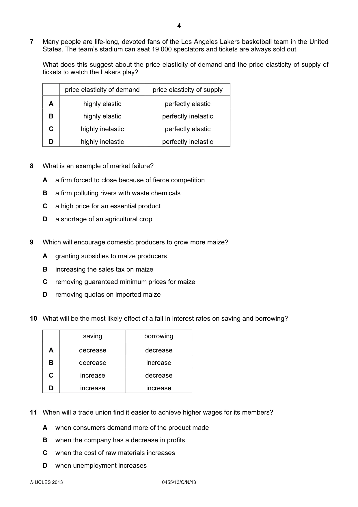 Cambridge IGCSE Economics 0455 2013 Oct/Nov Paper 1 · Variant 3 question paper, page 4 of 12