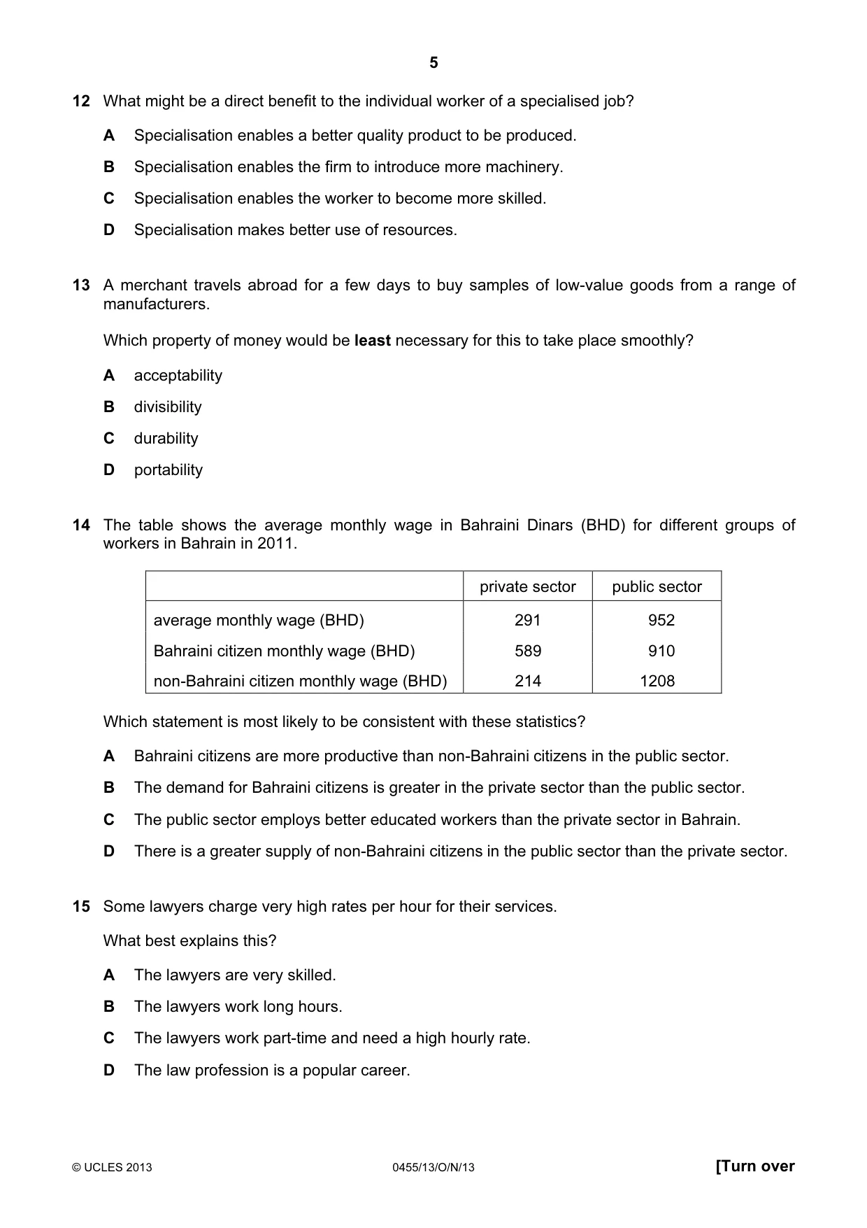 Cambridge IGCSE Economics 0455 2013 Oct/Nov Paper 1 · Variant 3 question paper, page 5 of 12