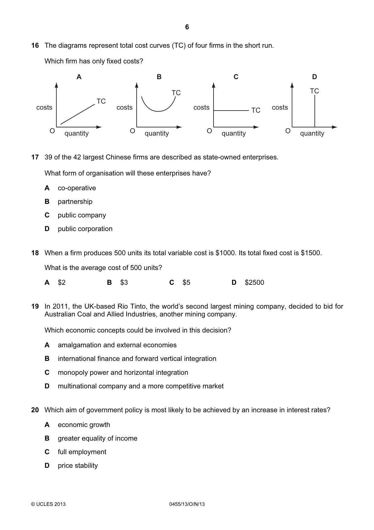 Cambridge IGCSE Economics 0455 2013 Oct/Nov Paper 1 · Variant 3 question paper, page 6 of 12
