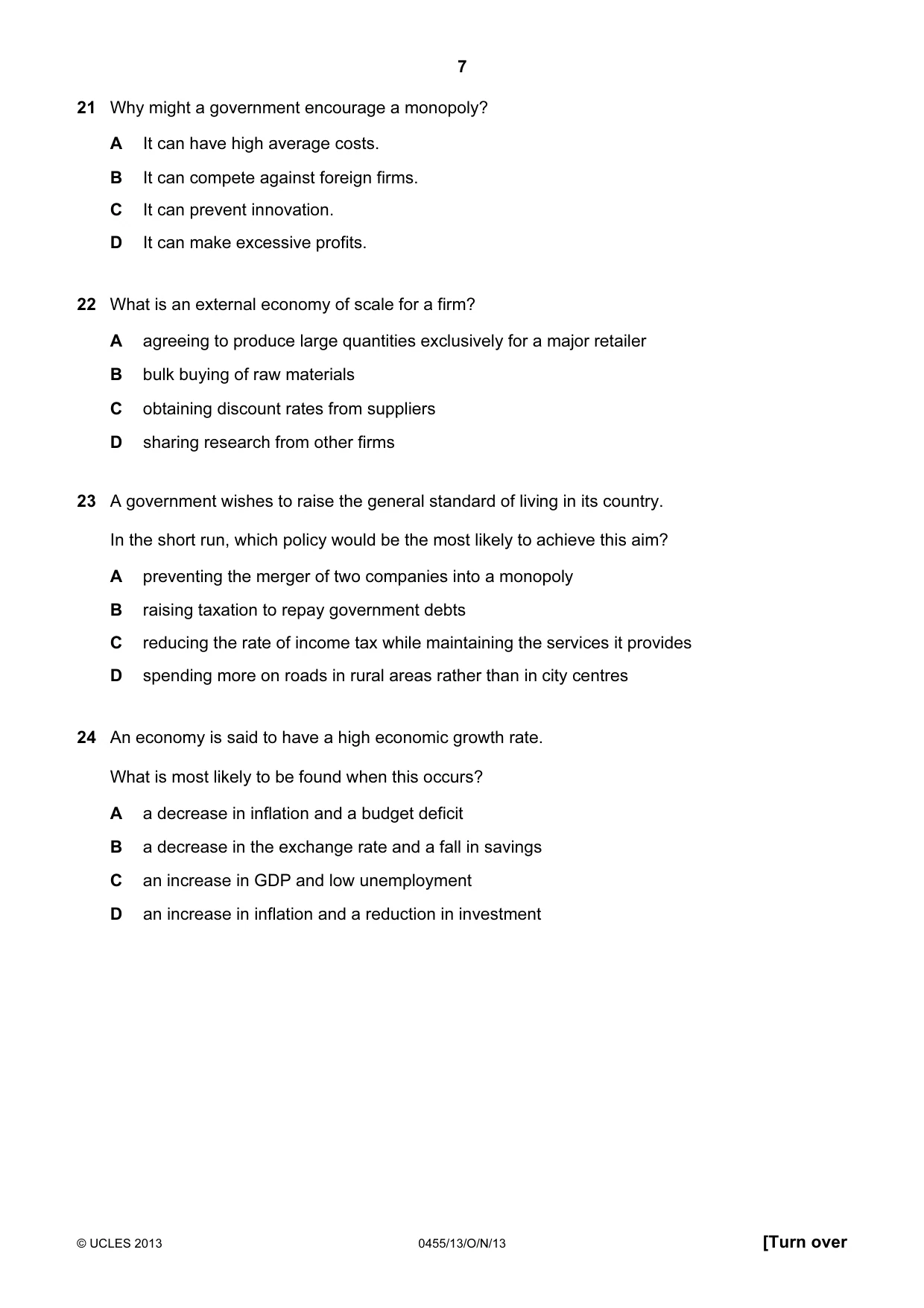 Cambridge IGCSE Economics 0455 2013 Oct/Nov Paper 1 · Variant 3 question paper, page 7 of 12