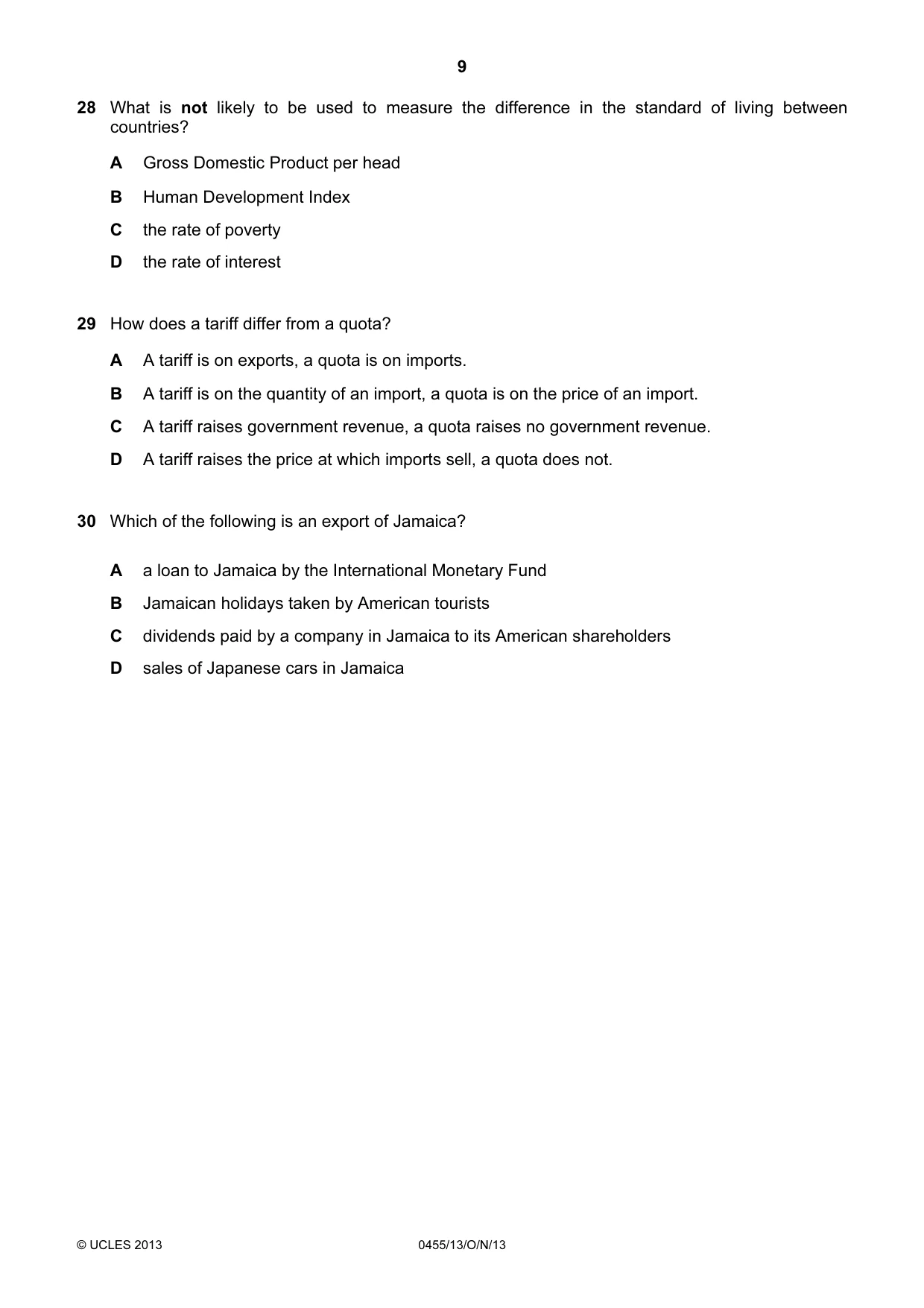 Cambridge IGCSE Economics 0455 2013 Oct/Nov Paper 1 · Variant 3 question paper, page 9 of 12