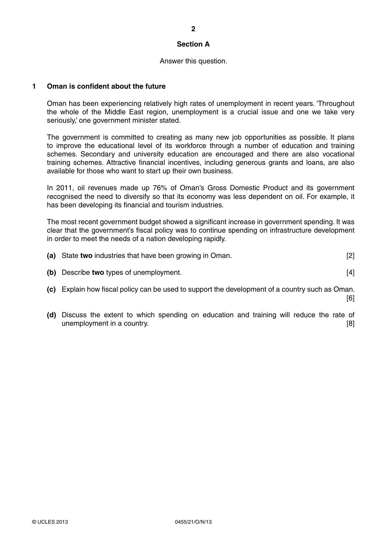 Cambridge IGCSE Economics 0455 2013 Oct/Nov Paper 2 · Variant 1 question paper, page 2 of 4