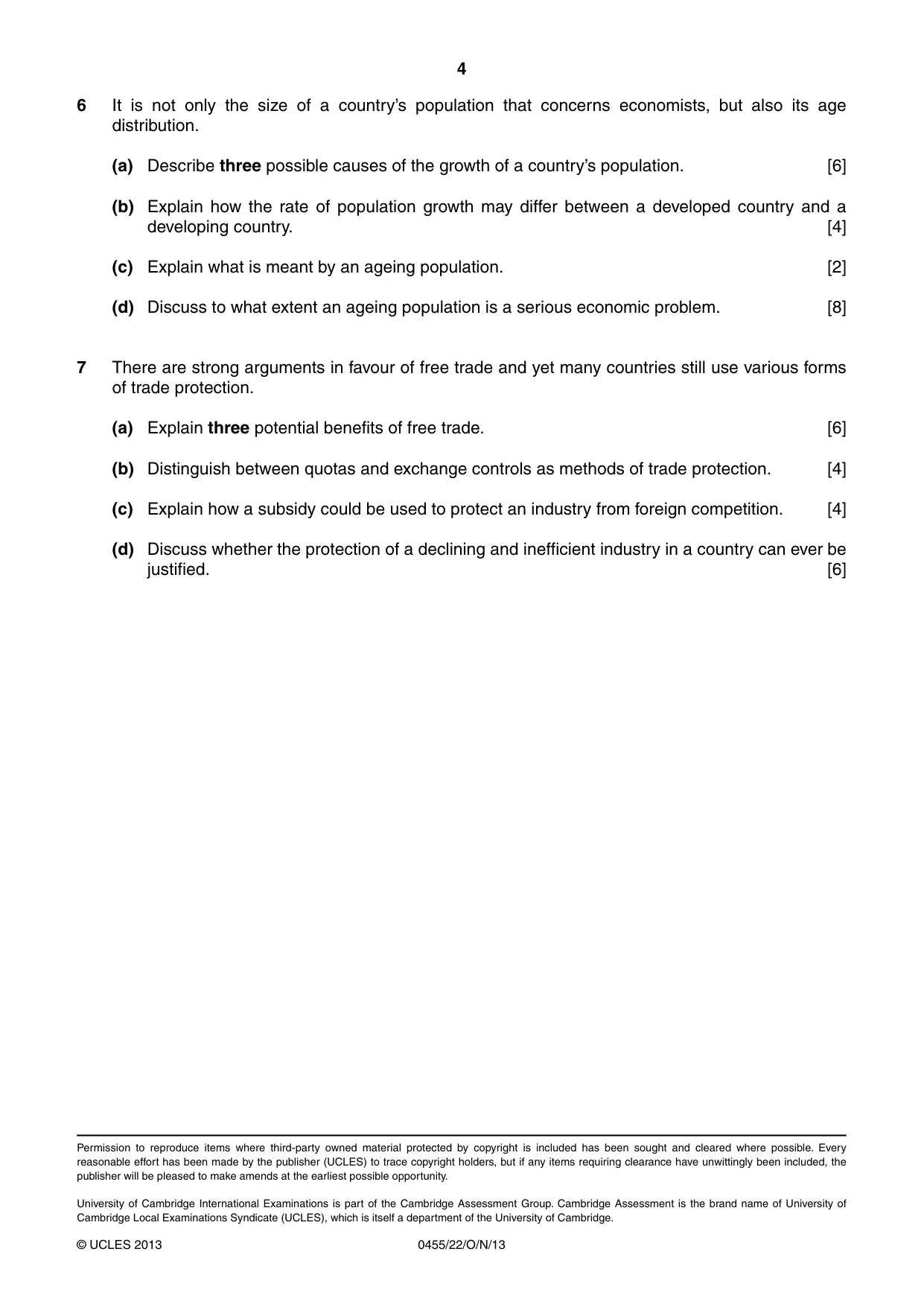 Cambridge IGCSE Economics 0455 2013 Oct/Nov Paper 2 · Variant 2 question paper, page 4 of 4