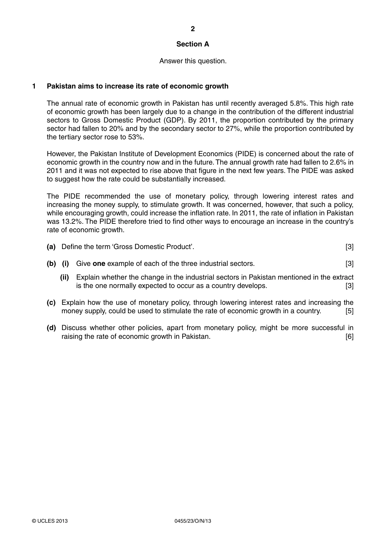 Cambridge IGCSE Economics 0455 2013 Oct/Nov Paper 2 · Variant 3 question paper, page 2 of 4