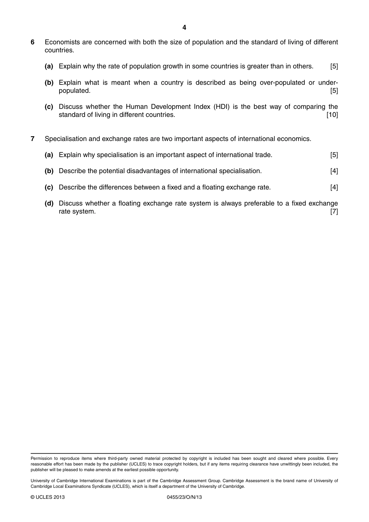 Cambridge IGCSE Economics 0455 2013 Oct/Nov Paper 2 · Variant 3 question paper, page 4 of 4