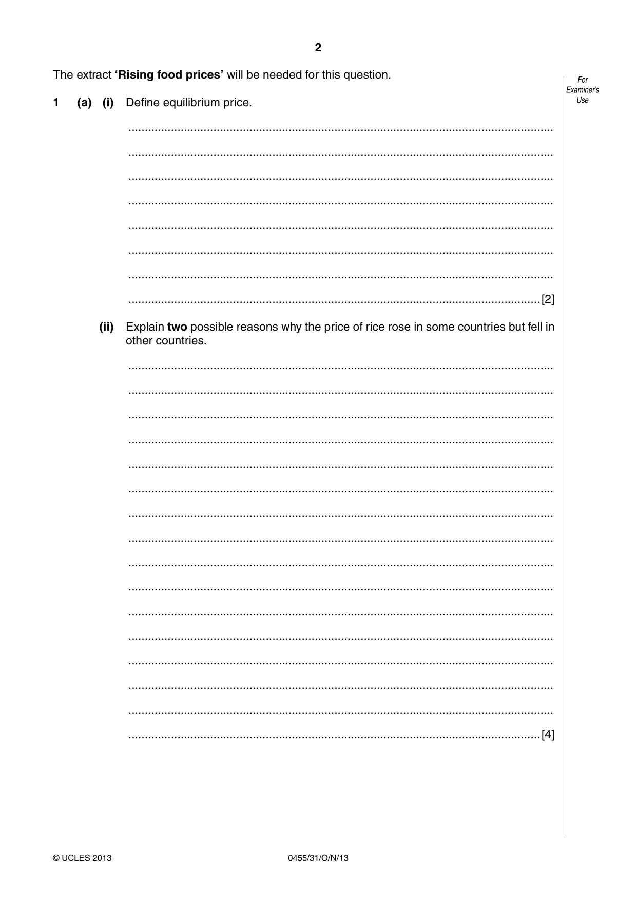 Cambridge IGCSE Economics 0455 2013 Oct/Nov Paper 3 · Variant 1 question paper, page 2 of 8
