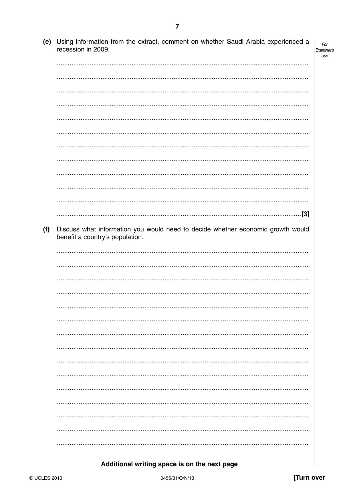 Cambridge IGCSE Economics 0455 2013 Oct/Nov Paper 3 · Variant 1 question paper, page 7 of 8