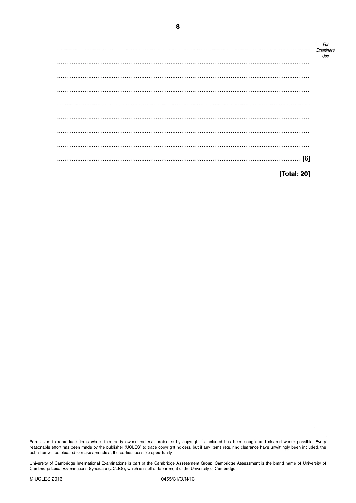 Cambridge IGCSE Economics 0455 2013 Oct/Nov Paper 3 · Variant 1 question paper, page 8 of 8