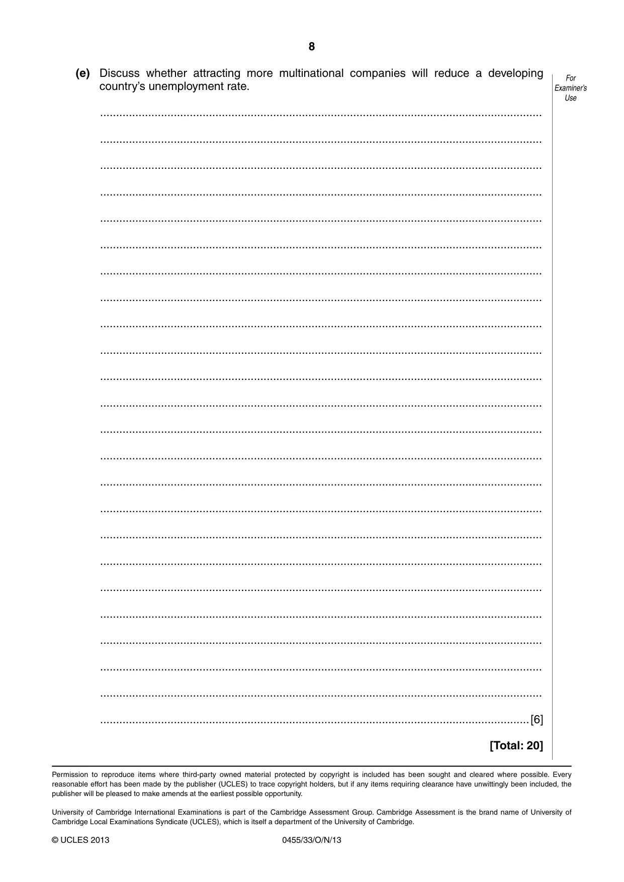 Cambridge IGCSE Economics 0455 2013 Oct/Nov Paper 3 · Variant 3 question paper, page 8 of 8