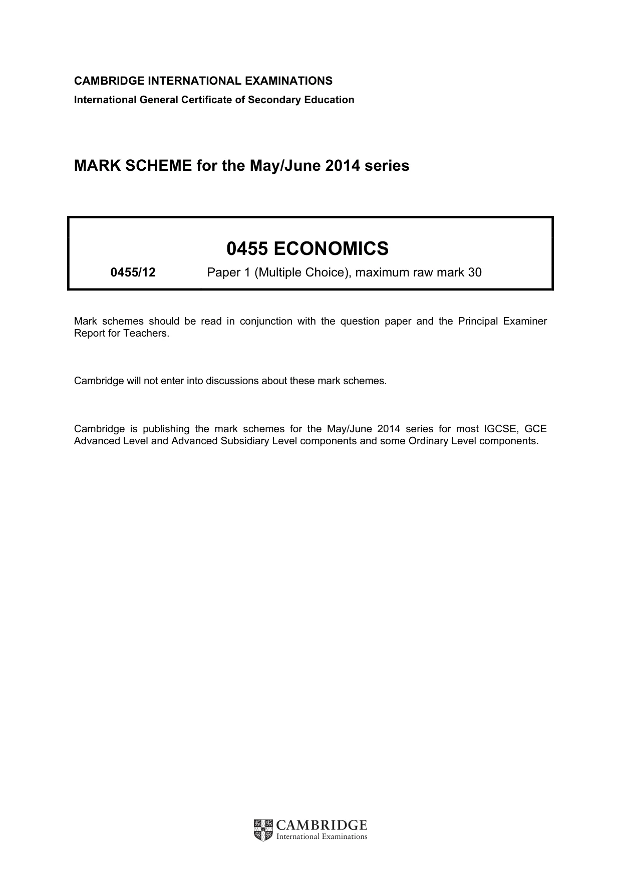 Mark scheme, page 1 of 2