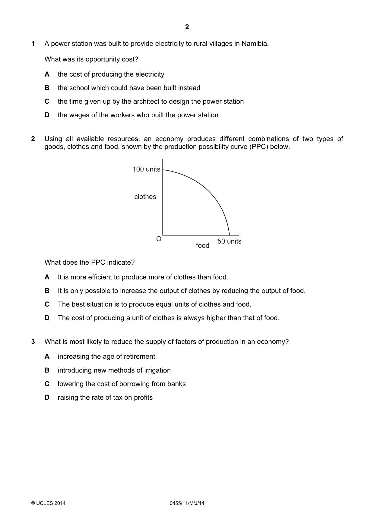 Cambridge IGCSE Economics 0455 2014 May/June Paper 1 · Variant 1 question paper, page 2 of 12