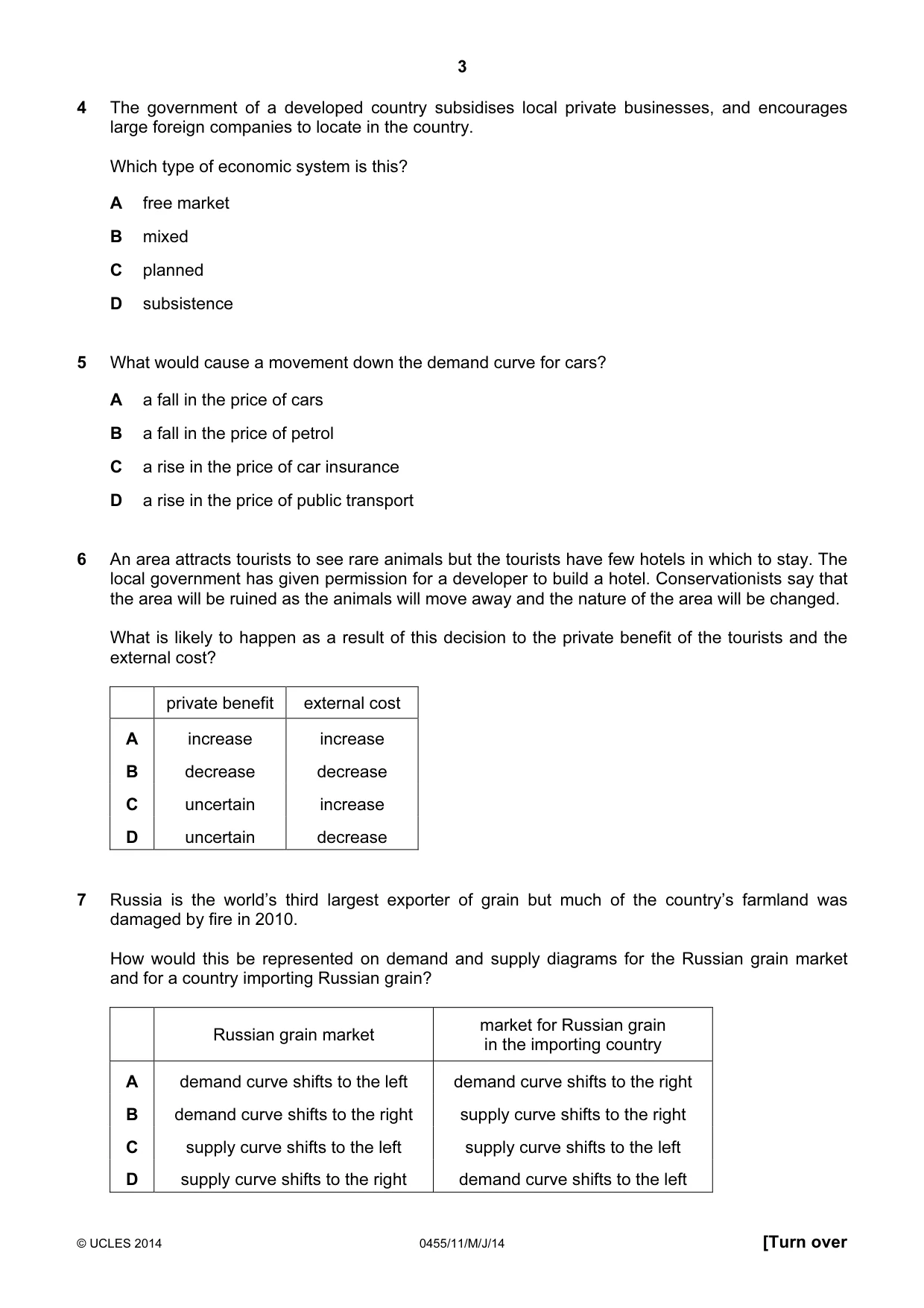 Cambridge IGCSE Economics 0455 2014 May/June Paper 1 · Variant 1 question paper, page 3 of 12