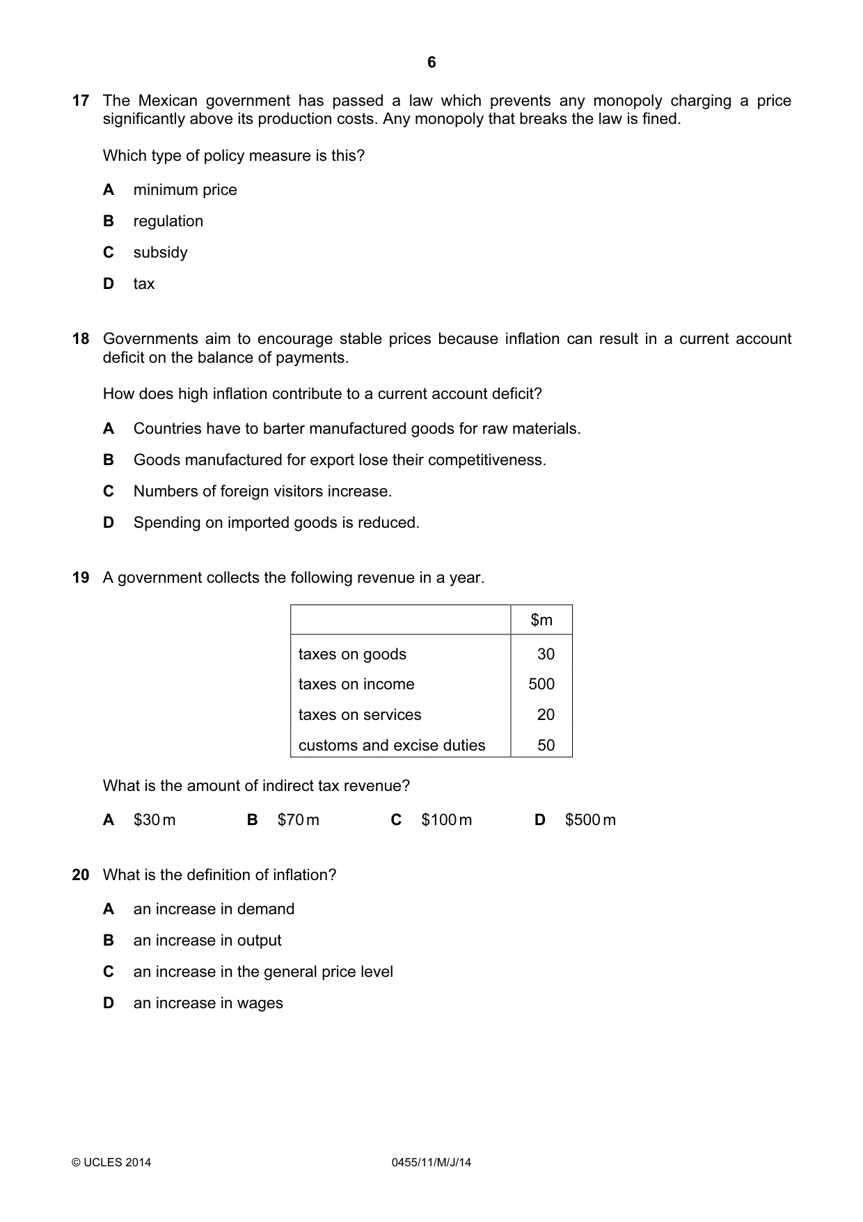 Cambridge IGCSE Economics 0455 2014 May/June Paper 1 · Variant 1 question paper, page 6 of 12
