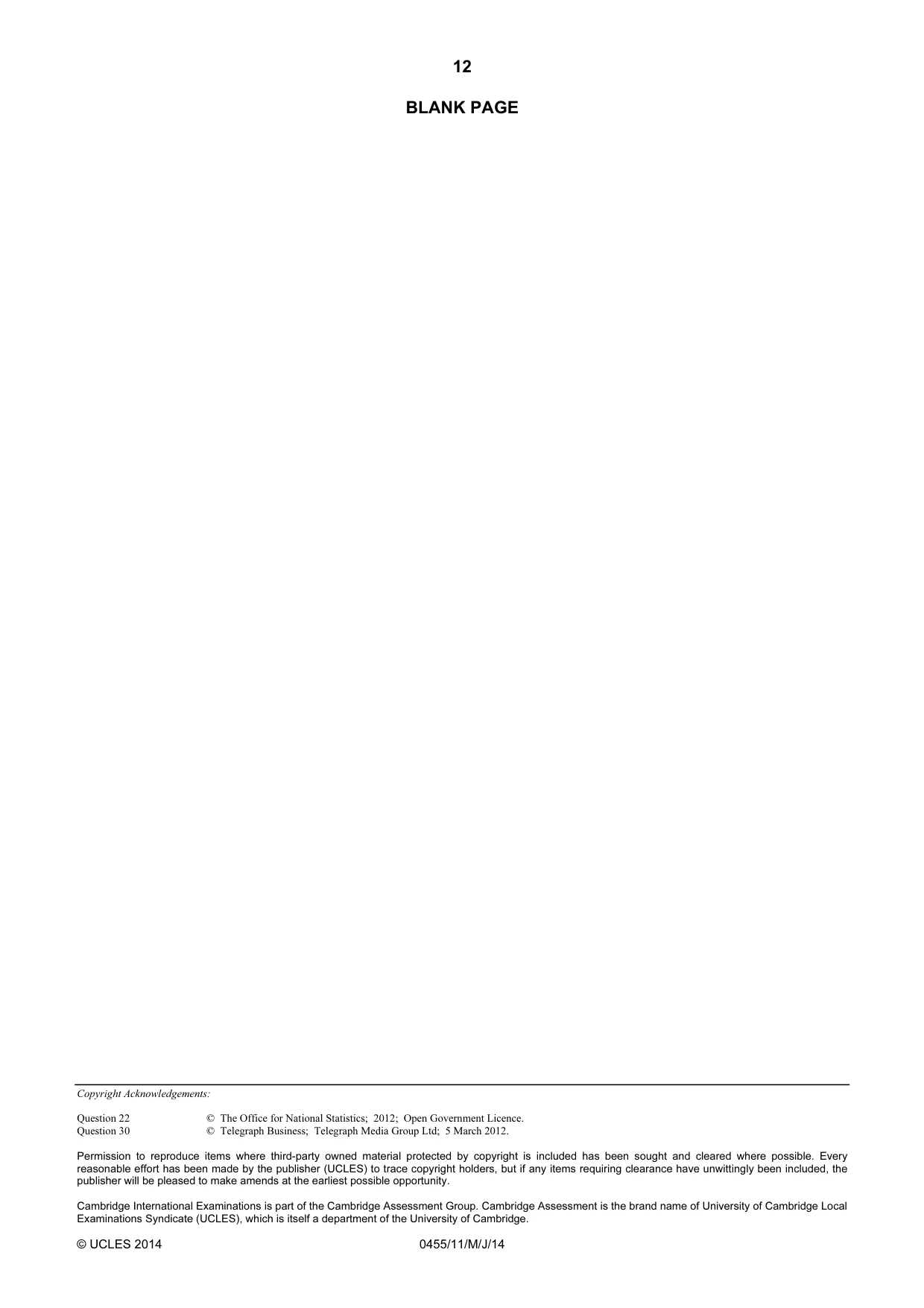 Cambridge IGCSE Economics 0455 2014 May/June Paper 1 · Variant 1 question paper, page 12 of 12