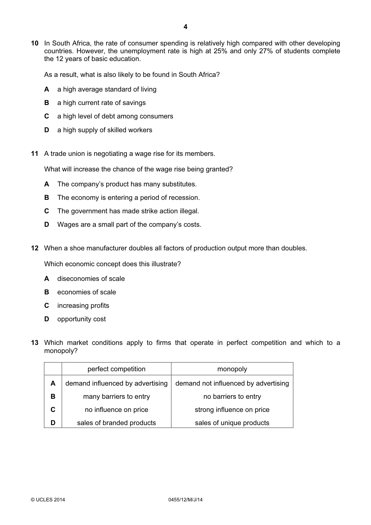 Cambridge IGCSE Economics 0455 2014 May/June Paper 1 · Variant 2 question paper, page 4 of 12