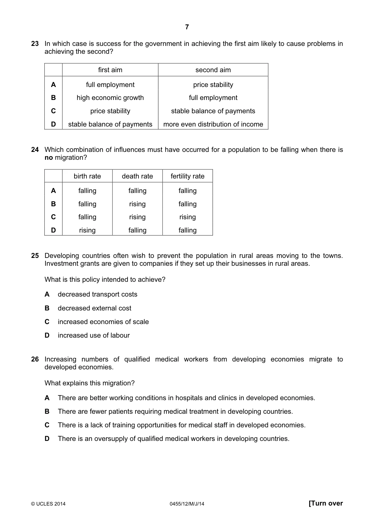 Cambridge IGCSE Economics 0455 2014 May/June Paper 1 · Variant 2 question paper, page 7 of 12